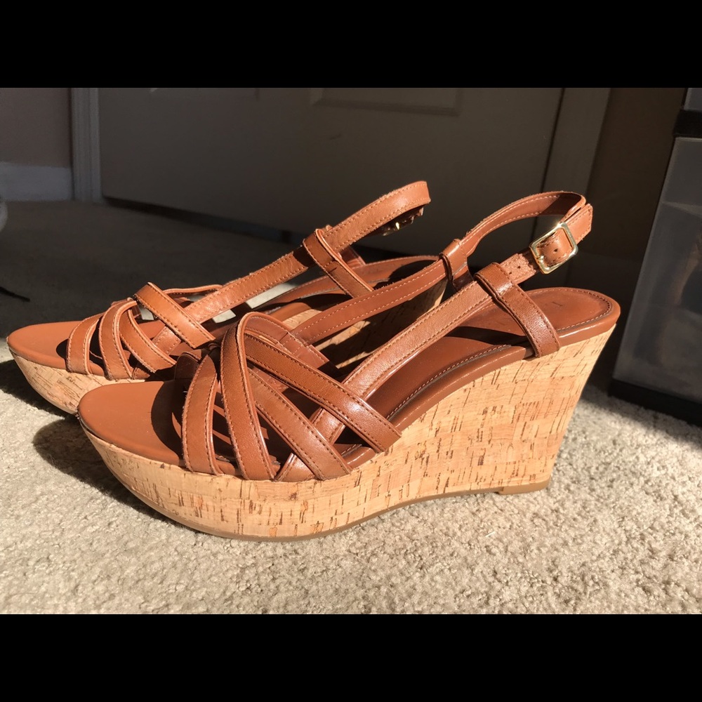 RALPH LAUREN BROWN CORK WEDGES